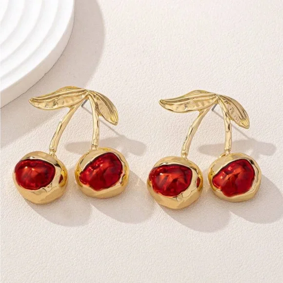 “Cherry Bomb” 18K Gold Plated Earrings - Picture 5 of 5